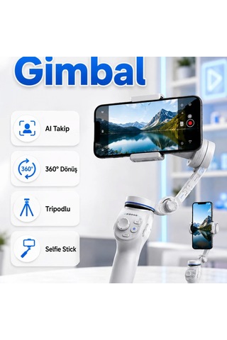 3 Eksen Akıllı Telefon Gimbali Aı Takipli, 360 Dönebilen, Tripod Ve Selfie Stick Özellikli