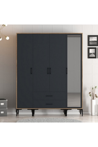 Variant Kumsal 4 Kapılı Str Gardrop - Ceviz / Antrasit