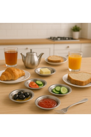 18/10 Paslanmaz Çelik Tabak Kase Seti 6 Parça,kahvaltılık,çerezlik,çeyizlik,12 Cm Tabak,reçel Sunum Gold