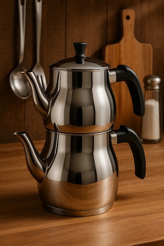 Yunusoğlu Home Klasik Çaydanlık Takımı 0,8l Üst 1,25l Alt Çelik