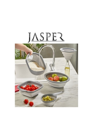 Jasper Jpr-0108 5'li Akordiyon Katlanır Süzgeç Mutfak Çeyiz Seti Gri