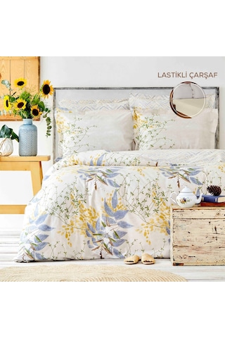 Karaca Home Clarinda Hardal %100 Pamuk Çift Kişilik Lastik Çarşaflı Nevresim Takımı Hardal