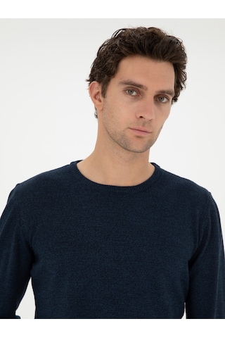 Cacharel Lacivert Slim Fit Yün Karışımlı Bisiklet Yaka Triko Kazak