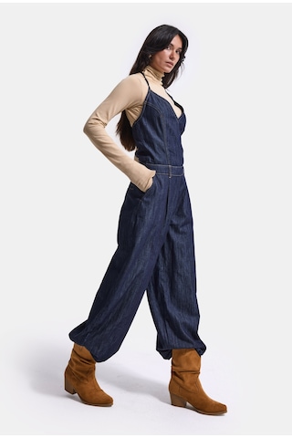 Kadın 7w6-50 Boyundan Askılı %100 Koton Denim Tulum Lacivert