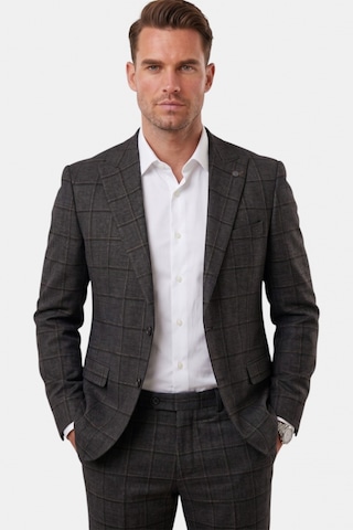 Deepsea Füme Kare Desenli Slim Fit Erkek Takım Elbise Çift Düğme Çift Yırtmaç 2 Li Takım 2601812