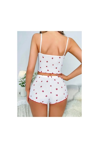 Asistiva Beyaz Üstüne Çilek Desenli Askılı Şortlu Pijama Takımı BEYAZ