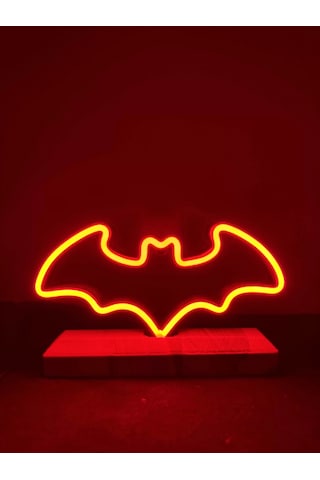 Batman Figürlü Kırmızı Neon Gece Lambası Çok Renkli