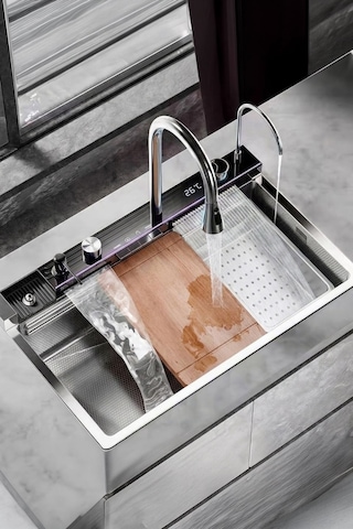 Premium Krom Akıllı Mutfak Evyesi- 75x46 Cm Çok Fonksiyonlu- Lüx Dijital Akıllı Eviye Seti Silver