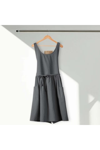 Homyl Pamuklu Mutfak Önlüğü Şef Makinede Yıkanabilir Kolsuz Gri