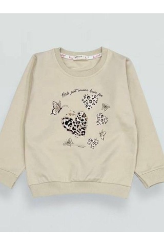 Kız Çocuk Leopar Desenli Pamuklu Eşofman Takım-15333 Bej