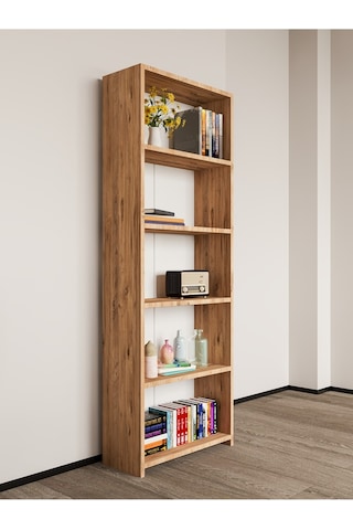 Alpa Ev Mobilya 5 Raflı Kitaplık, Modern Çok Amaçlı Ahşap Ofis, Salon Ve Mutfak Raf Dolabı Atlantik Çam