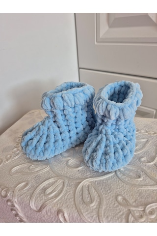 Designbynes El Örgüsü Unisex Bebek Mavisi Renginde Panduf Mavi