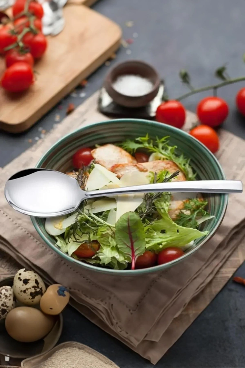 Paslanmaz Çelik Mini Servis Kaşığı 20 Cm Salata Tatlı Yemek Servis Kaşığı Çelik