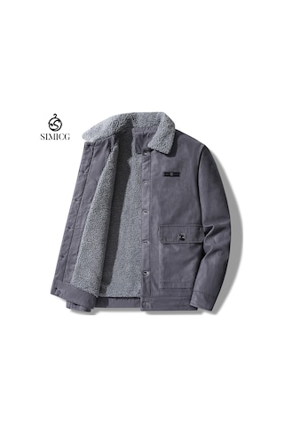 Yeni Erkek Süet Yakalı Peluş Ceket Koyu Gri