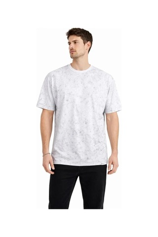 Vexor Erkek Asit Yıkama Bisiklet Yaka Kısa Kollu Oversize T-shirt Tişört - Beyaz