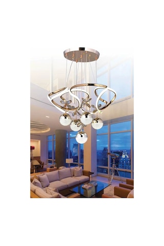 Galaksi Modern Sarkıt Beş Toplu Papatya Gold Ledli Avize Çok Renkli