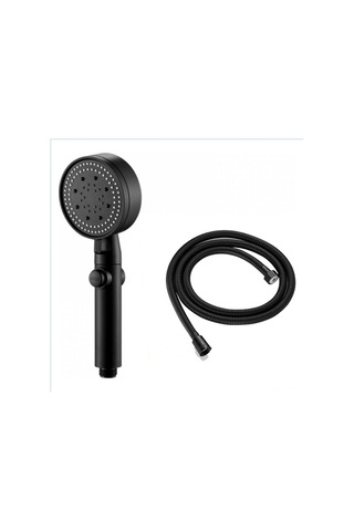 Kangvka 5 Modlu Baskı Artırıcı Duş Basıncı - Siyah Abs Duş Kafa + 1.5m Patlama Dayanıklı Boru Siyah