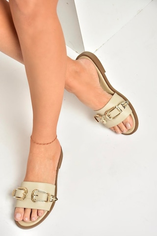 Fox Shoes U250110109 Bej Tokalı Kadın Terlik Bej-suni Deri Bej