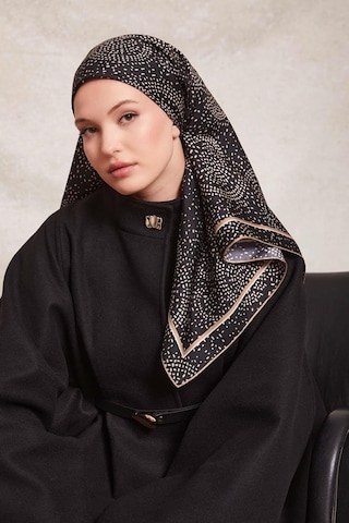 Levidor Noktalı Daireler Baskı Twill İpek Eşarp-0933 Siyah-camel