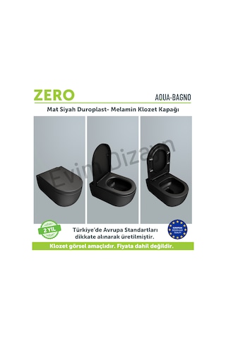 Aqua Bagno ZERO Yavaş Kapanan Klozet kapağı ,Mat Siyah,Duroplast