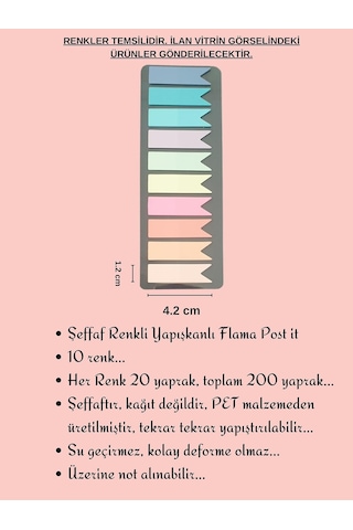 Sticky Notes Şeffaf Renkli Yapışkan Not Kağıtları Flama 2'li Set