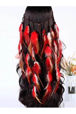 Fashion Jewelry Bohostil Tika Tüyü Saç Aksesuarı 454151998 Kırmızı