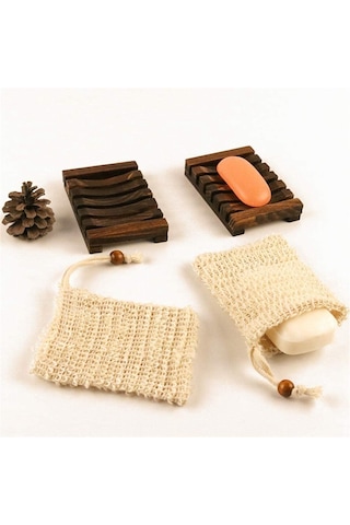 6 Parça Set Ahşap Sabunluk, El Yapımı Sabun Sabunluk Sabunluk Ahşap Sabunluk Köpüren File Torba Set