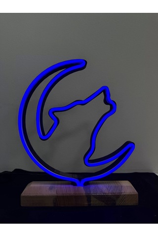 Kurt Figürlü Mavi Neon Gece Lambası Çok Renkli