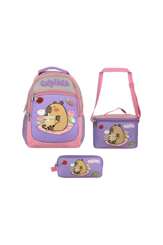 Capybara Kız Çocuk - Mor - Pembe İlkokul Üçlü Çanta Seti - Setcpb5233a Çok Renkli
