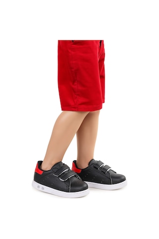 Kiko Kids Royzo Cırtlı Işıklı Kız Çocuk Spor Ayakkabı Siyah - Kırmızı Siyah - Kırmızı