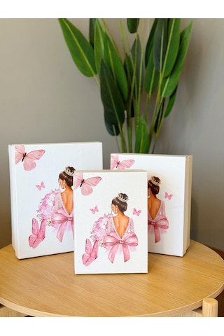 Gelin Kelebek Model Çeyiz Kutusu-3 Lü -gelin Kutusu-gelin Bohça Kutusu-gelin Hediye Kutusu