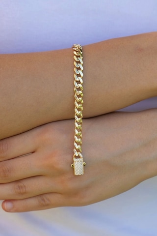 Çgk Çiğdem Gürel Kuyumculuk Çgk Royal Link 8 Ayar Altın Taşlı Gurmet Zincir Bileklik Kadın, Kutu Kilitli Premium Tasarım Gold