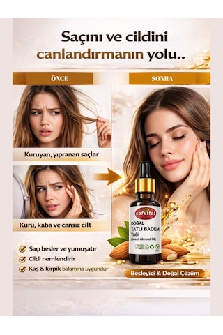 Safvital Tatlı Badem Yağı %100 Saf 20 Ml Saç Cilt Kaş Kirpik Besleyici Doğal Bakım Yağı Soğuk Pres