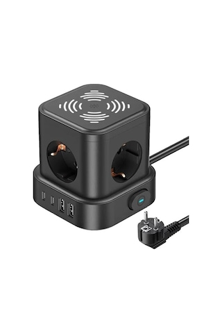Akım Korumalı 4lü Priz Gece Lambalı 2xusb 2xtype-c Çıkış Yüksek Gerilim Koruma Çoklu Priz Çoğaltıcı 2 M