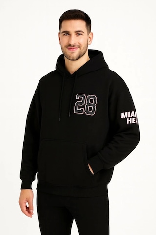 Üç İplik Kapüşonlu Ön Ve Arka Baskılı Sweatshirt Hoodie - Siyah Siyah