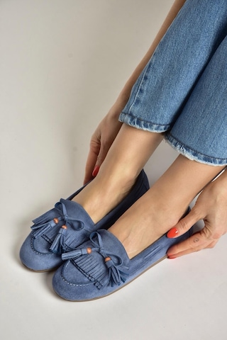 Fox Shoes Y996271002 Mavi Süet Püskül Detaylı Kadın Babet Mavi