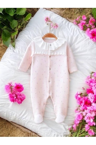 Miomini Baby Kız Bebek Bebe Yaka Çıt Çıtlı Tulum-14961 Pudra