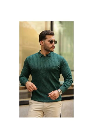Butik İstanbul Erkek Saç Örgü Desen Uzun Kollu Triko Yeşil
