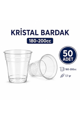 Kristal Plastik Bardak 180-200 Cc 50 Adet Şeffaf Sert Tek Kullanımlık Bardak Su Meşrubat Içecek Servis Bardağı