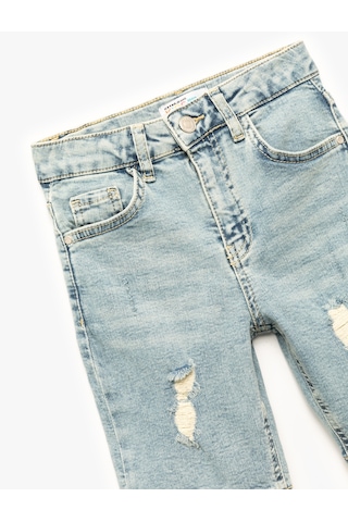 Koton Pamuklu Düğmeli Denim Şort Açık İndigo 5skb40050td Açık İndigo