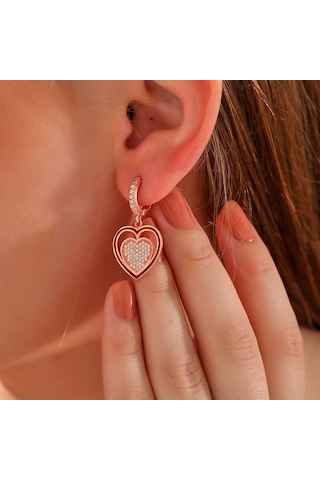 Kenpazar Gümüş Rose Sallantılı Kalp Kadın Küpe 66261229