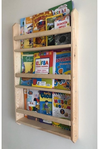 Doğal Ahşap Rengi Ahşap Montessori Ahşap Duvar Rafı Dekoratif Raf 90 Cm Doğal Ahşap