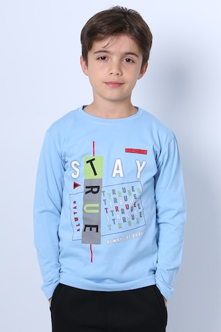 Hçm Erkek Çocuk Uzun Kollu Tshirt Stay True Baskılı Bisiklet Yaka E29 Açık Mavi