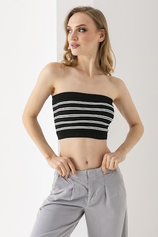 Giysa Kadın Straplez Çizgili Crop Siyah Beyaz - Ms0000136 Siyah - Beyaz