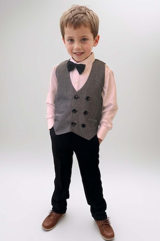 Riccotarz Erkek Bebek Dikey Çizgili Yelek Gri Takım Elbise Gri