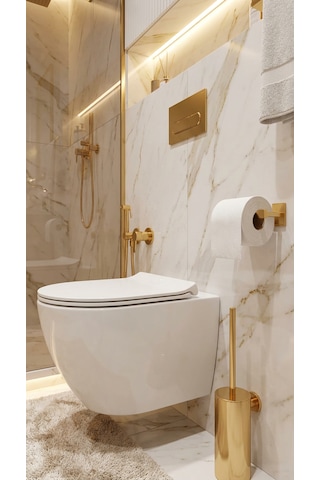 Premium Gold Alüminyum Banyo Ve Tuvalet Kağıtlığı Yapışkanlı Altın