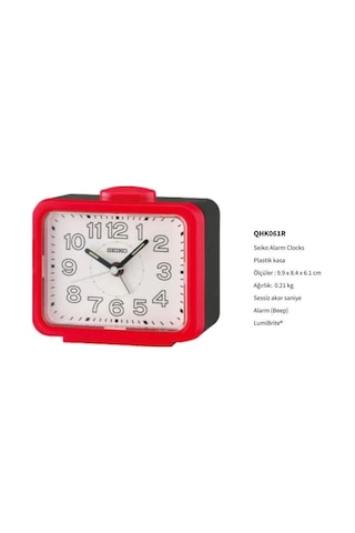 Seiko Qhk061r Sessiz Saniyeli Aydınlatmalı Bell Sesli Alarmlı Masa Saati Çok Renkli