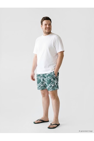 Lcw Swımwear Yeşil Kısa Boy Desenli Erkek Deniz Şortu