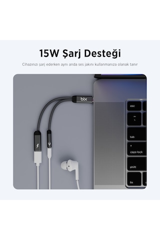 Bix Adp-12 Type-c Den 3.5 Mm Kulaklık Ve Şarj Kablo Dönüştürücüsü