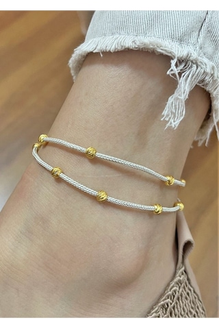 Gümüş Kazaziye Dorika Detaylı Halhal 02 Hal02gy Altın Sarısı